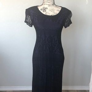 Vintage Jessica Howard Purple & Black Lace MIDI Dress Sz. 4 Petite